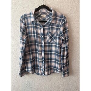 BLL New York‎ Plaid Button Up Shirt Small Blue Pink Cotton Flannel Soft Casual